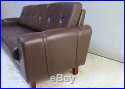 1960s Danish mid century leather 3 seat sofa