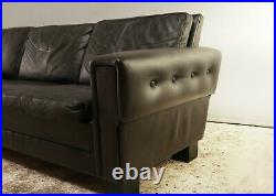 1970s Danish mid century leather 3 seat sofa