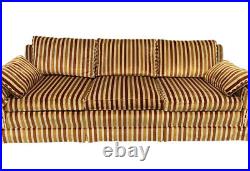 1970s Long Midcentury Velvet Stripe Tuxedo Sofa In Rust. Brunt Orange, Cream
