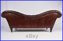 1970s Vintage Henredon Chesterfield Tufted Leather Sofa Distressed Finish