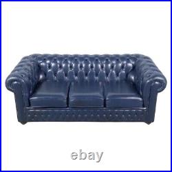 1980s English Vintage Chesterfield Sofa in Navy Blue Leather