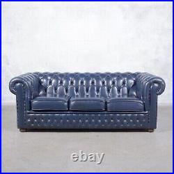 1980s English Vintage Chesterfield Sofa in Navy Blue Leather