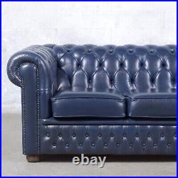 1980s English Vintage Chesterfield Sofa in Navy Blue Leather