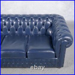 1980s English Vintage Chesterfield Sofa in Navy Blue Leather