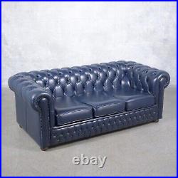 1980s English Vintage Chesterfield Sofa in Navy Blue Leather