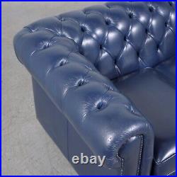 1980s English Vintage Chesterfield Sofa in Navy Blue Leather