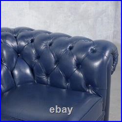 1980s English Vintage Chesterfield Sofa in Navy Blue Leather