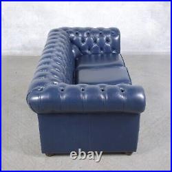 1980s English Vintage Chesterfield Sofa in Navy Blue Leather