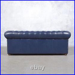 1980s English Vintage Chesterfield Sofa in Navy Blue Leather