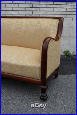 19th C. American Empire Solid Mahogany Sofa, Love Seat, New Upholstery