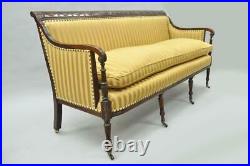 19th C Classical American Federal Cornucopia Carved Mahogany Sheraton Style Sofa