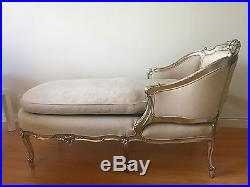 19th C. Gilt French Louis XV Chaise Lounge with Silver Leafed Walnut