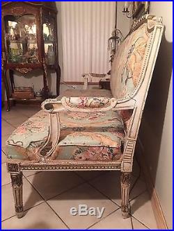 19th C Ornate Painted Gilt Italian Neoclassical Empire Louis XVI Settee Sofa