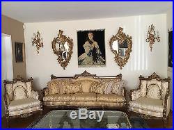 19th C. Three Pieces Unique Wood And Gilt Louis XVI Sofa and Chairs