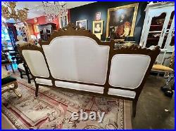 19th Century French Large Carved Giltwood Sofa With New Linen Upholstery