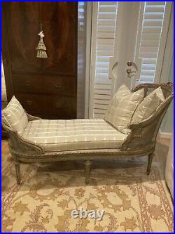 19th Century French Louis XVI Style Gray Painted Antique Chaise Settee