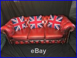 1 Handmade Leather Chesterfield Style Oxblood Red 3 Seater Christmas Sofa Settee