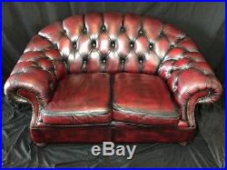 1 Handmade Luxury Soft Leather Chesterfield Style 2 Seater Sofa Oxblood Red