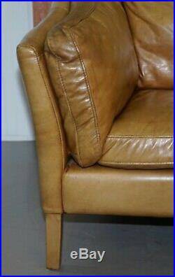 1 Of 2 Small & Compact Rrp £1889 Halo Reggio Tan Brown Leather Two Seater Sofas