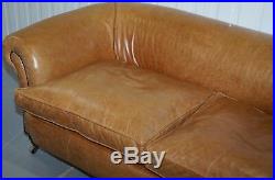 1 Of 2 Victorian Brown Leather Sofas Stamped Back Leg Coil Sprung Feather Filled
