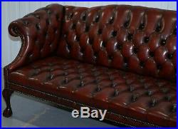 2 And 3 Seat Pair Of Claw & Ball Feet Restored Brown Leather Chesterfield Sofas
