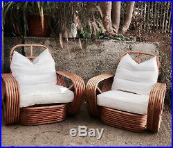 2 Authentic Original 40s Tochiku Japan Amber Rattan Bamboo Lounge Chair Frankl