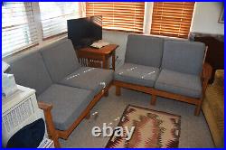 2 Piece Ranch Oak Couch Vintage Light BLue Cushions
