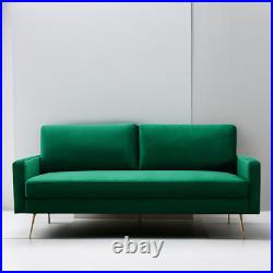 2 Seater Velvet Sleeper Sofa Convertible Couch Metal Legs Square Arm Living Room