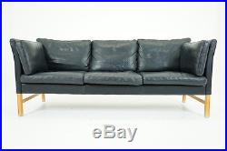 (305-185) SALE! Danish Mid Century Modern Black Leather Sofa Couch