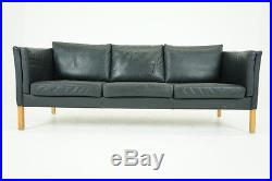 (306-133) SALE! Danish Mid Century Modern Black Leather Sofa Couch
