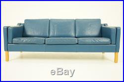 (308-134) Danish Mid Century Modern Blue Leather Sofa Couch Original Beech