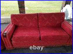 3 PIECE 1940/50's KROEHLER LIVING ROOM SUITE, COUCH & 2 MATCHING CHAIRS RED &