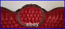 3 PIECE VICTORIAN flower mahogany and velvet sofa with his & hers parlor chairs