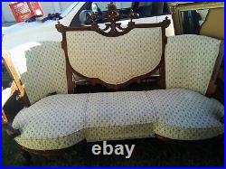 3 Piece 1883 hand carved, French Rococo Settee with original stitching