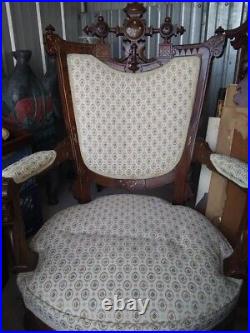 3 Piece 1883 hand carved, French Rococo Settee with original stitching
