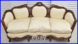 3 Piece Antique FRENCH Louis XV Pierce Carved SWAN SOFA Settee Couch & 2 CHAIRS