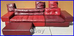 3 Piece ROCHE BOBOIS Leather Sectional Sofa With 3 Pillows in 2 Tones of Red