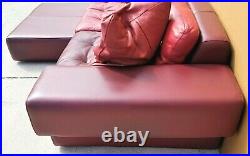 3 Piece ROCHE BOBOIS Leather Sectional Sofa With 3 Pillows in 2 Tones of Red