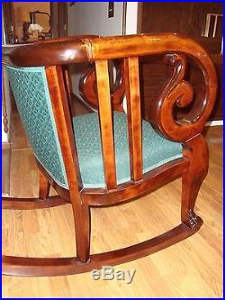 3 piece 1880s Mahogany Empire-style Parlor Settee, rocker, chair