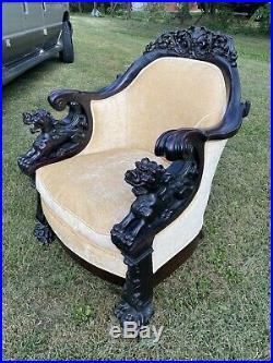 3-piece Carved Mahogany Karpen Griffin Parlor Set. Horner Era. Sofa/settee/ 1890