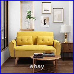 47 Small Modern Loveseat Couch Sofa, Love Seat Furniture with 2 Pillows, Yellow
