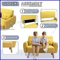 47 Small Modern Loveseat Couch Sofa, Love Seat Furniture with 2 Pillows, Yellow