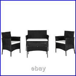 4PCS Outdoor Patio Rattan Furniture Set Cushioned Sofa Coffee Table Deck Black