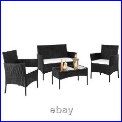 4PCS Outdoor Patio Rattan Furniture Set Cushioned Sofa Coffee Table Deck Black