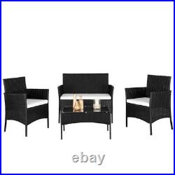 4PCS Outdoor Patio Rattan Furniture Set Cushioned Sofa Coffee Table Deck Black