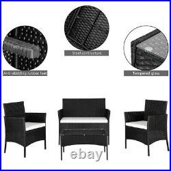 4PCS Outdoor Patio Rattan Furniture Set Cushioned Sofa Coffee Table Deck Black