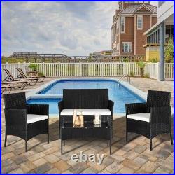 4PCS Outdoor Patio Rattan Furniture Set Cushioned Sofa Coffee Table Deck Black