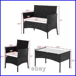 4PCS Outdoor Patio Rattan Furniture Set Cushioned Sofa Coffee Table Deck Black