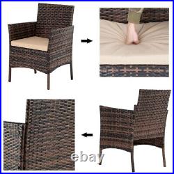 4PCS Outdoor Patio Rattan Furniture Set Cushioned Sofa Coffee Table Deck Brown