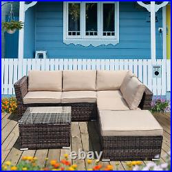 4Pcs Outdoor Patio Furniture Sectional Sofa Set Rattan Chair Wicker Glass Table